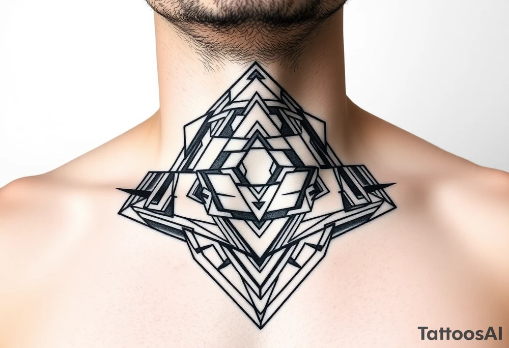 wide geometric throat tattoo with multiple layers tattoo idea