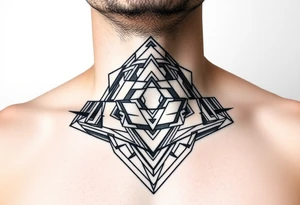 wide geometric throat tattoo with multiple layers tattoo idea