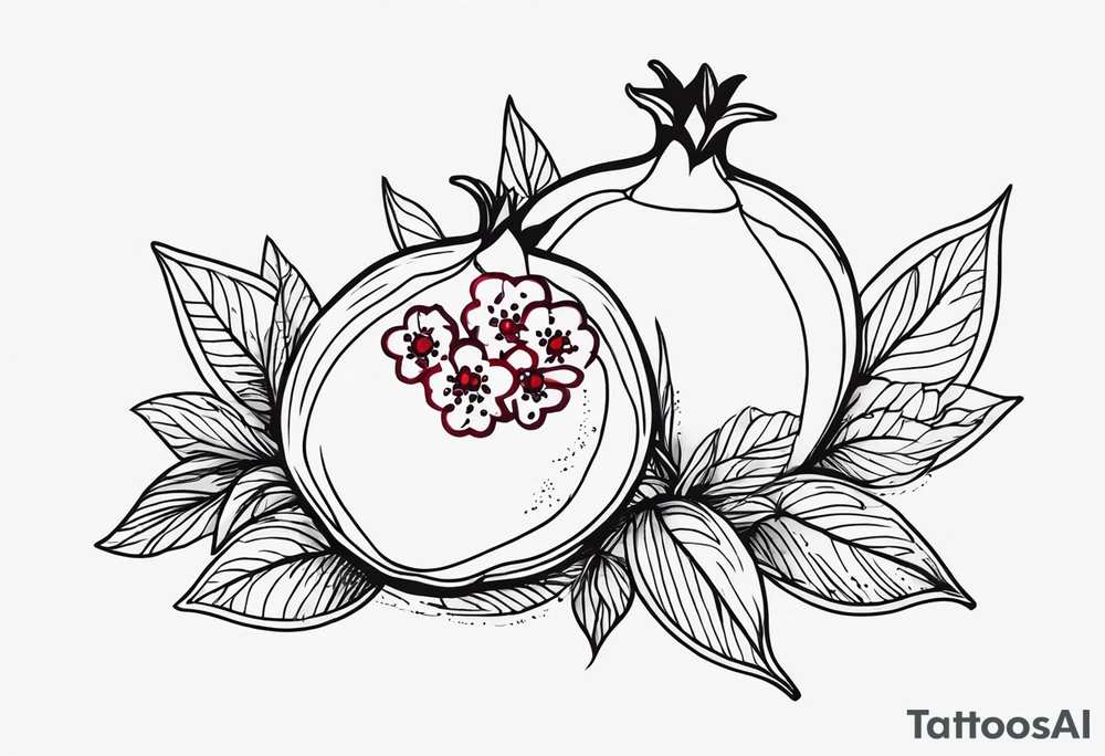 2 pomegranates with flowers small tattoo idea