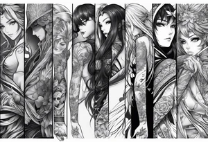 Full arm sleeve, anime style tattoo idea