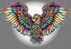 beautiful intricate colorful new school angel wings, tattoo idea