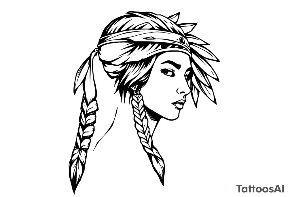 Female Native American wearing headband side pose tattoo idea