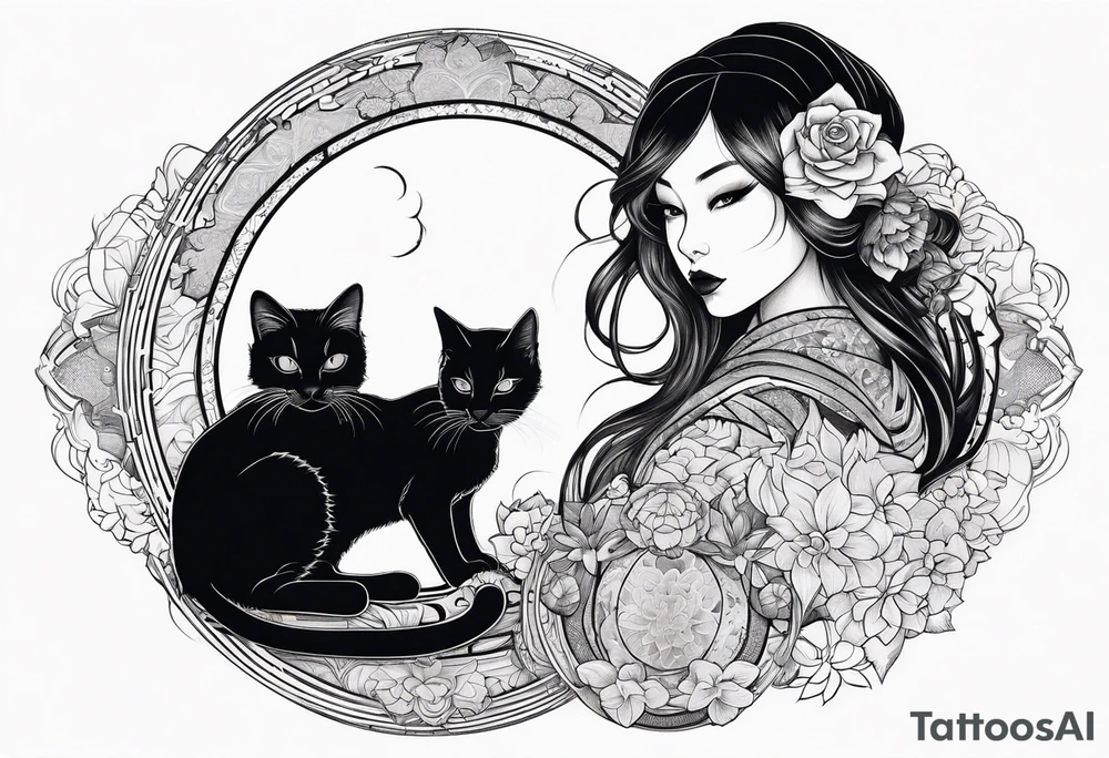 Goth girl with her cosmic cat tattoo idea