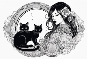 Goth girl with her cosmic cat tattoo idea