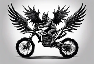gargoyle riding a full suspension mountain bike with a shadow no background with wings tattoo idea