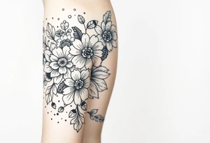 floral composition with japanese vibe, mutiple ornemental patern and leaf tattoo idea
