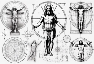 Leonardo da Vinci, Vitruvian man  and Jesus combined with emphasis on math and physics tattoo idea