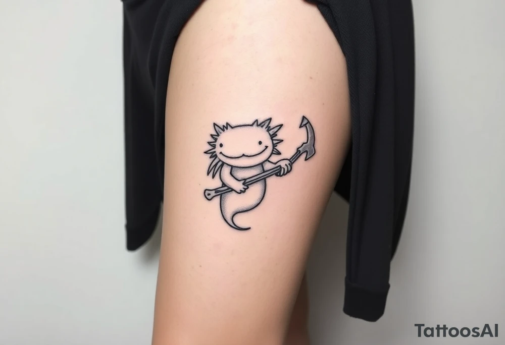 axolotl with big gills holding an axe tattoo idea