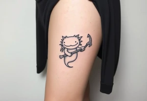 axolotl with big gills holding an axe tattoo idea
