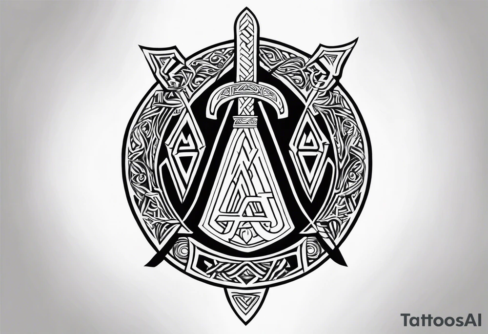 Valhalla sword shield axe Valknut tattoo idea
