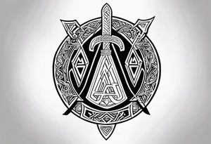 Valhalla sword shield axe Valknut tattoo idea