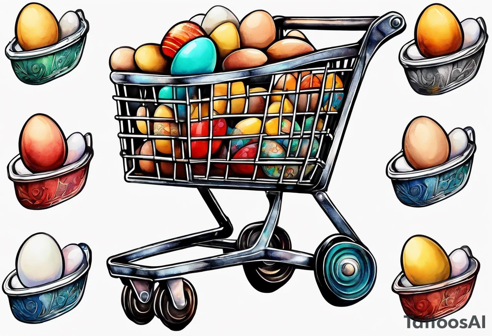 Shopping cart with eggs tattoo idea