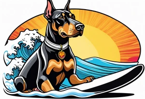 doberman smoking a cigar on a surfboard tattoo idea