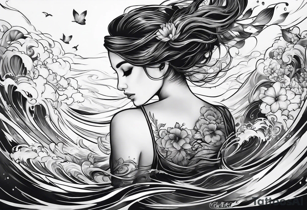 girl on her back floating in water
aerial view tattoo idea