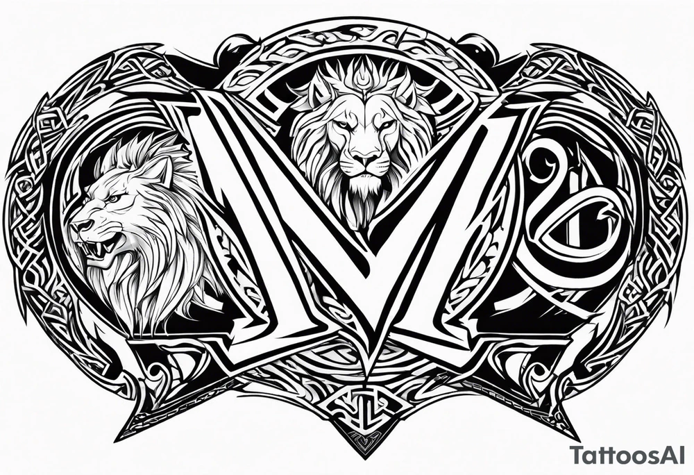Valhalla sword shield dragon axe Valknut tribal lion tattoo idea