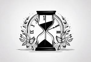 a tattoo mixing a clock and an hourglass in black and white where the year 1979 appears. tattoo idea