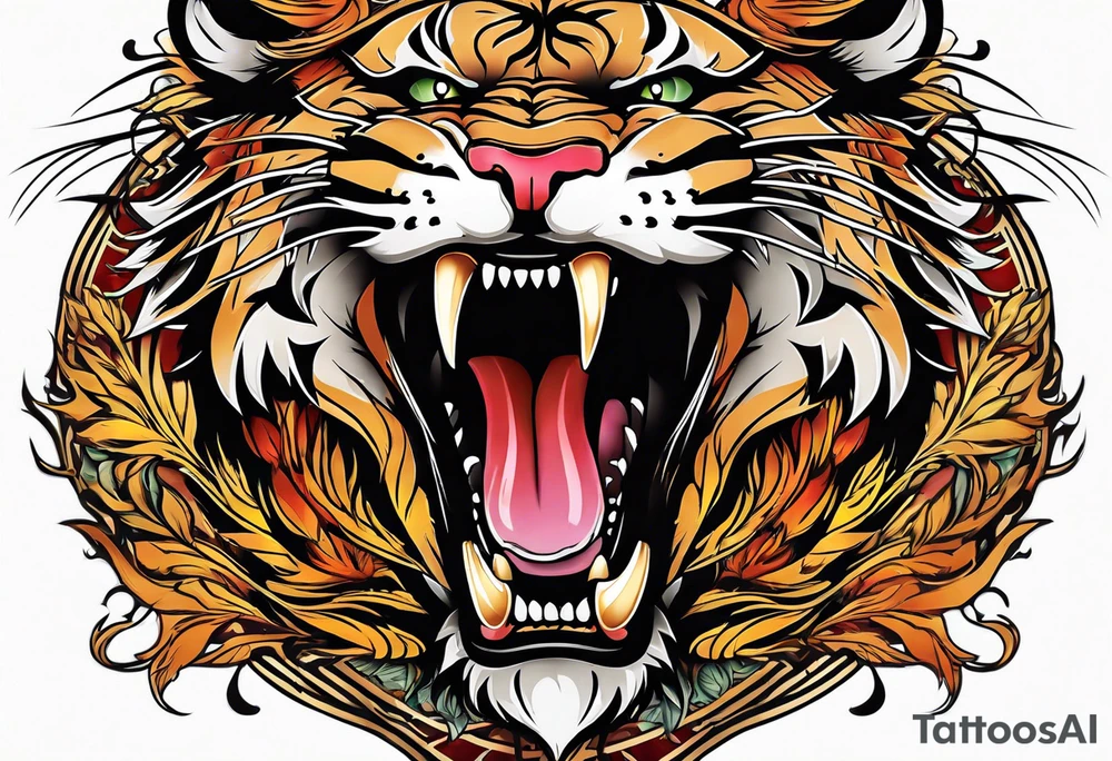 big cat roaring tattoo idea