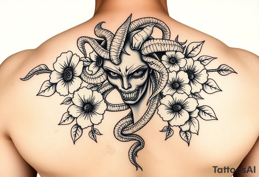 Medusa with  flowers tattoo idea