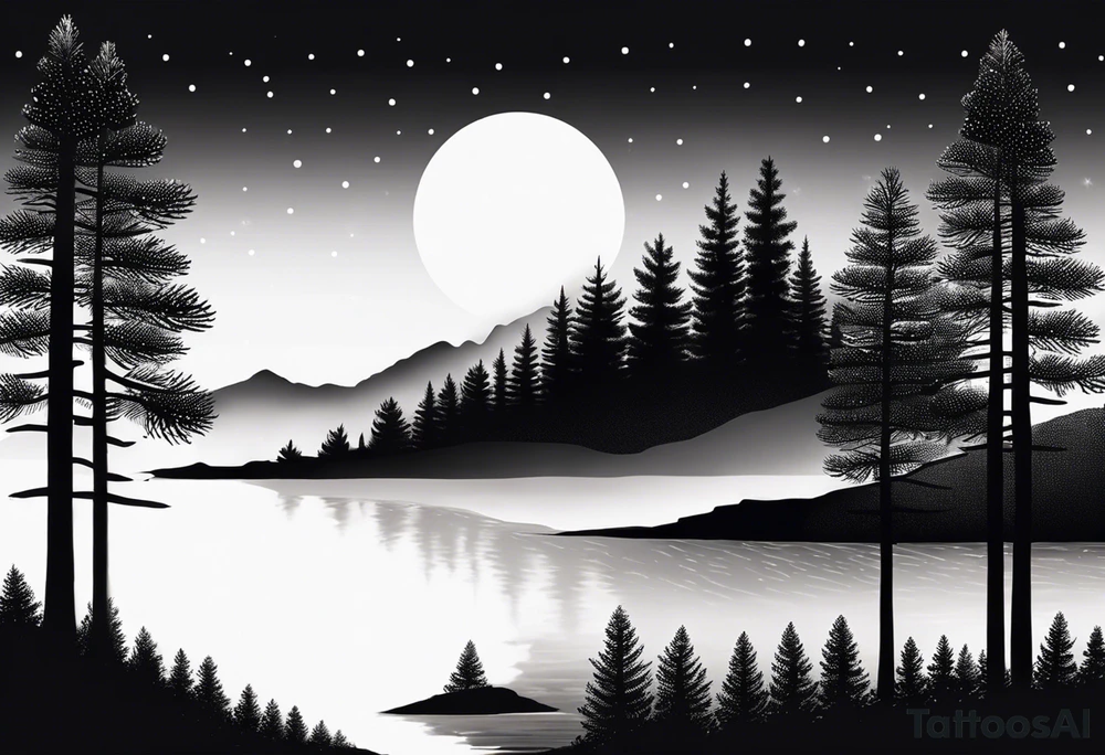 pine tree line fade landscape
 night tattoo idea