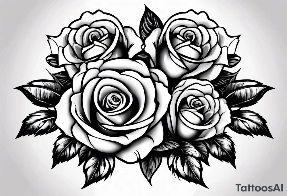 4 roses with a banner full back calf tattoo idea