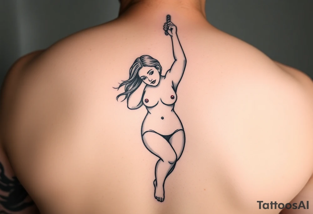 Naked Fat woman hanging by a rope tattoo idea