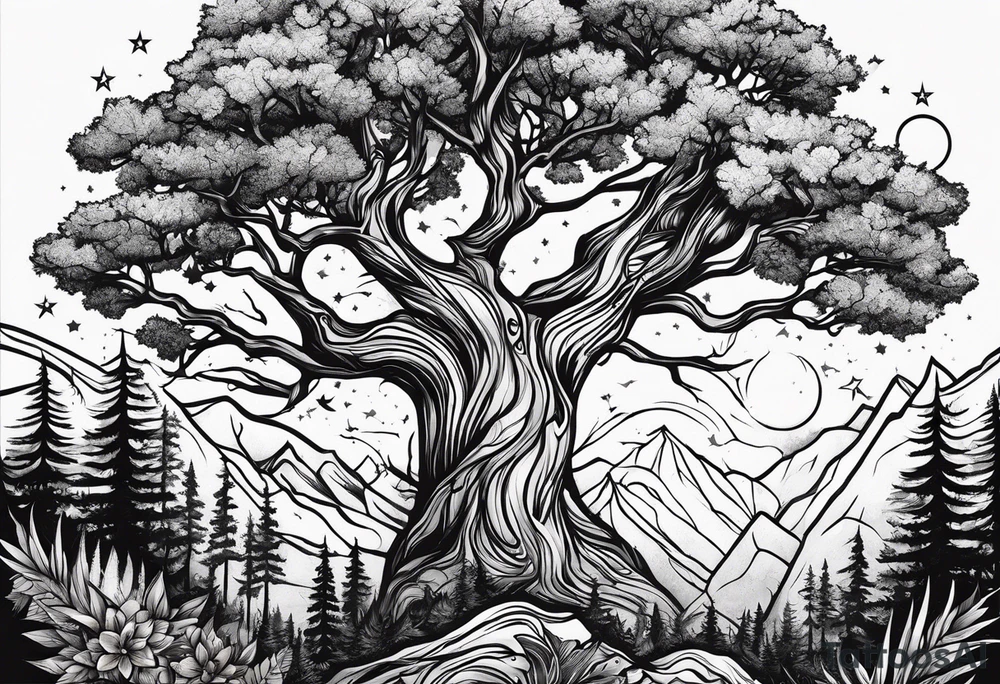 Woods nature stars family tattoo idea