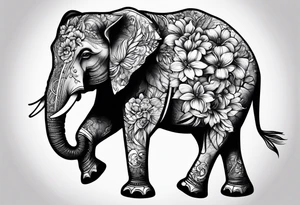 Elephant and flowers tattoo idea