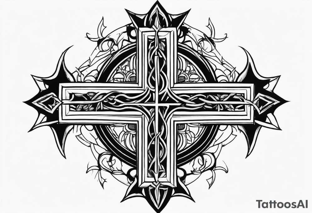 Cross with crown with thorns on top of it tattoo idea