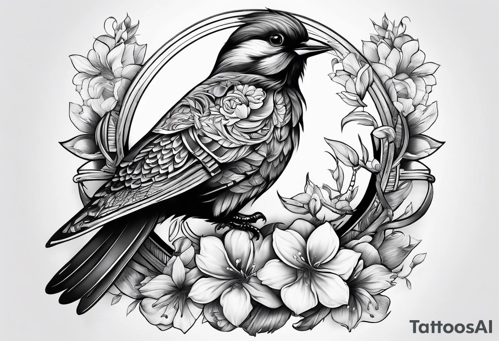 Bird and flowers tattoo idea