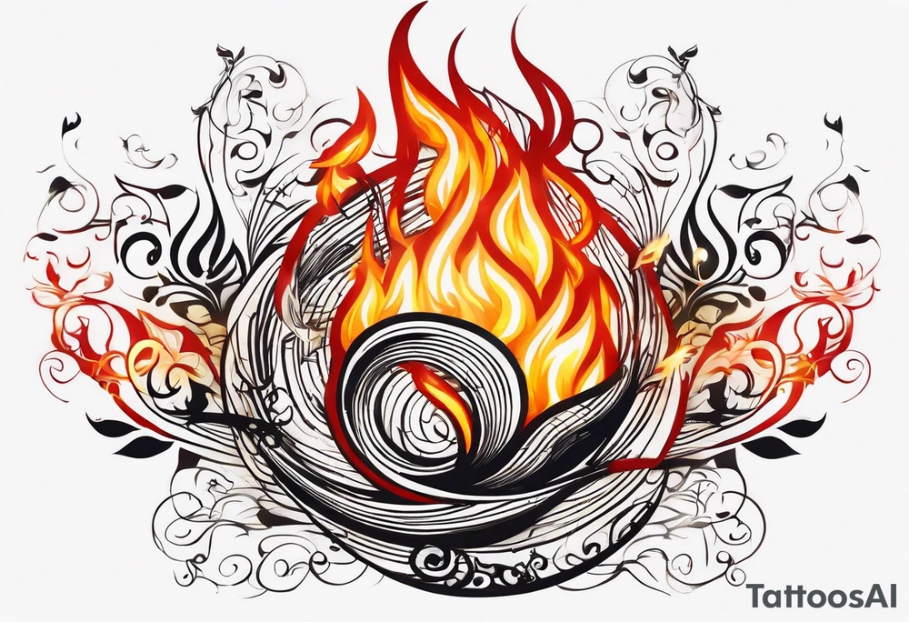Musical notes on fire tattoo idea