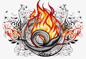 Musical notes on fire tattoo idea
