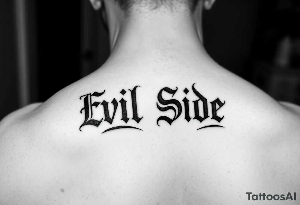 Tattoo saying Evil Side. black and white . Gangsta shaded outside letters tattoo idea