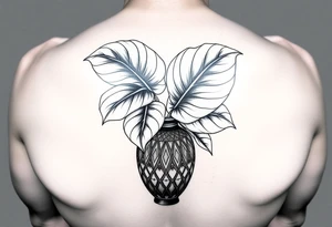Large Decorative vase with large monstera leaves tattoo idea