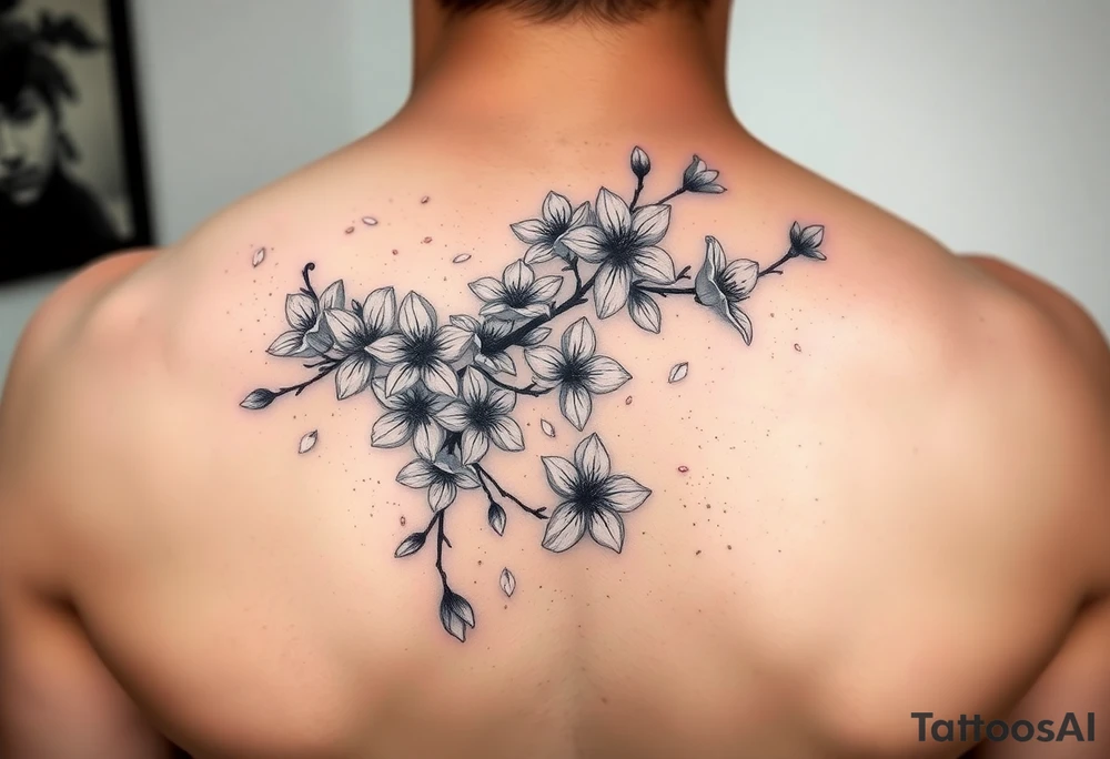 delicate cherry blossoms swirling in spring breeze with petals tattoo idea