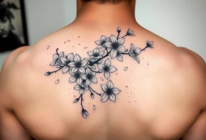 delicate cherry blossoms swirling in spring breeze with petals tattoo idea