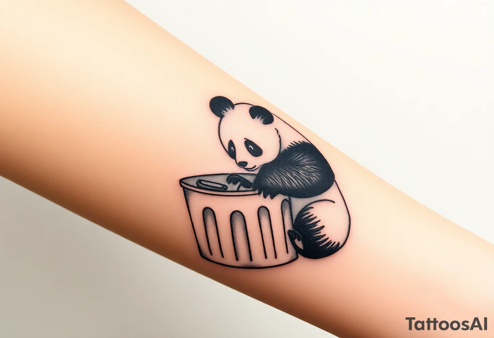 Panda digging through trash can tattoo idea