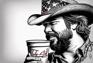 A cracked solo cup with “Toby Keith” written in Sharpie ink at the top tattoo idea