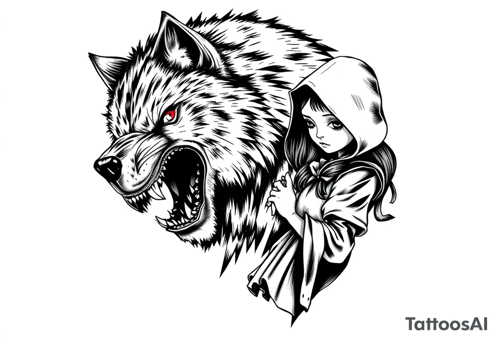 Big bad wolf stalking little red riding hood tattoo idea