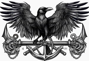 Raven holding skull in claw,and scythe in the shape of anchor tattoo idea