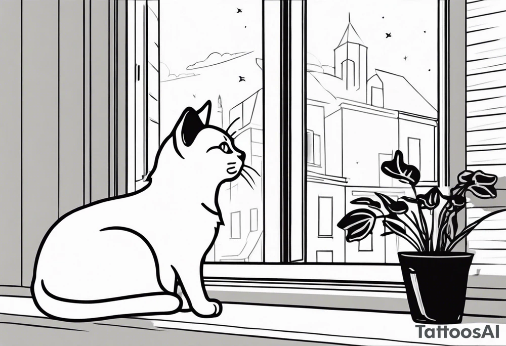 cat and small dog looking out window tattoo idea