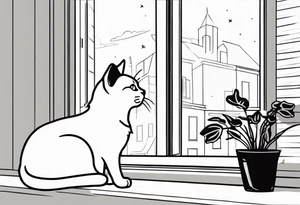 cat and small dog looking out window tattoo idea
