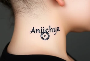 Create a tattoo that writes the Hindi word "Anichya" with A circle or spiral, which represents the cyclical nature of life and death tattoo idea