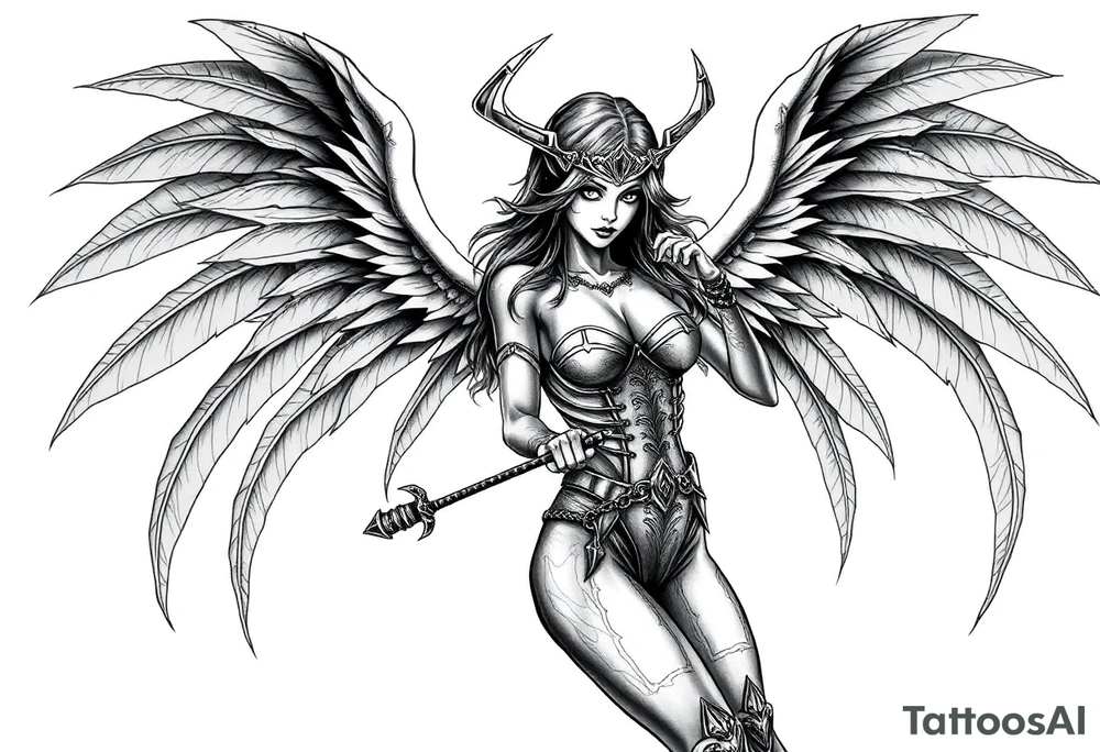Goth angel sexy full body warrior tattoo idea