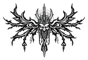 mystical dark and long ornament with shaman and witch mytolog and ancient rhyme tattoo idea
