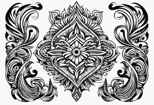 Simple vertical line work with tribal elements (for the bicep area) tattoo idea