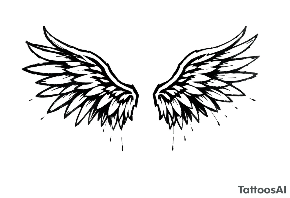 the wings go up

This tattoo design features a pair symmetrical angel wings drawn in black ink with a rough, sketch-like style. The left wing is darker, more defined, and appears denser, while the right wing is lighter, more delicate, and fragmented, creating a contrast between the two. The feathers are sharp and irregular, with fine lines and stray strokes extending outward, adding a raw and artistic feel. The overall look is dynamic and slightly chaotic, giving the impression of movement or an unfinished, ethereal form. This design symbolizes duality, freedom, transformation, or even struggle, making it a meaningful and visually striking tattoo. tattoo idea
