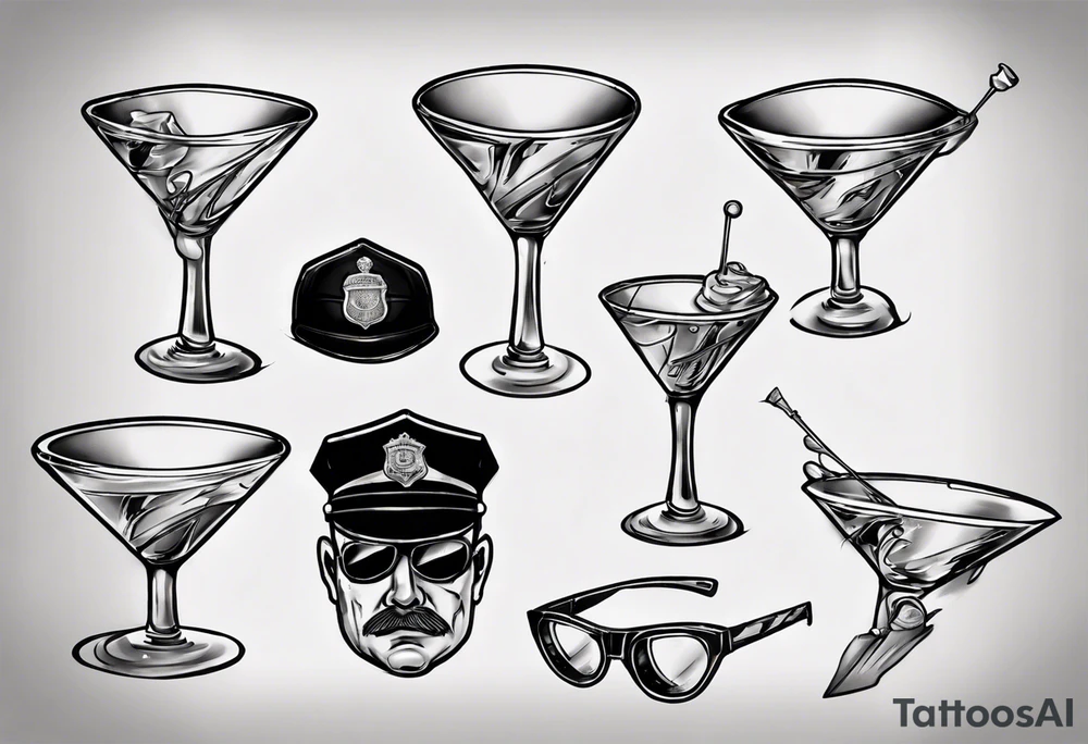 martini glass in a police uniform tattoo idea