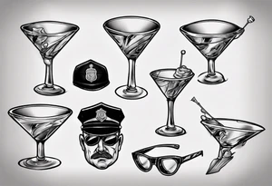 martini glass in a police uniform tattoo idea