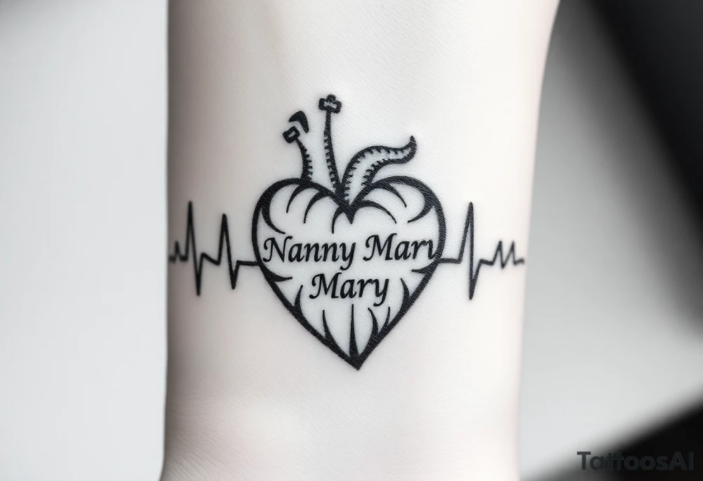 heartbeat rhythm with “Nanny Mary” in the middle tattoo idea