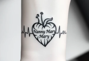 heartbeat rhythm with “Nanny Mary” in the middle tattoo idea